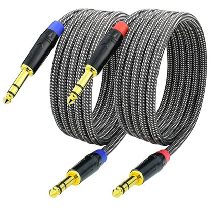 1/4 Inch TRS to TRS Balanced Patch Cable, 10feet 6.35mm Quarter Inch Stereo Audio Cable Cord for Speaker Studio Monitor, Gold Plated Connector, Nylon Braided Heavy Duty, 2Pack - size: 10 Feet, 2Pack
