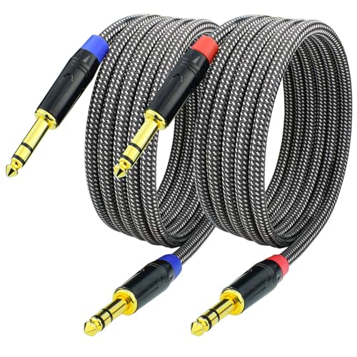 1/4 Inch TRS to TRS Balanced Patch Cable, 3.3feet 6.35mm Quarter Inch Stereo Audio Cable Cord for Speaker Studio Monitor, Gold Plated Connector, Nylon Braided Heavy Duty, 2Pack - size: 3.3 Feet, 2Pack