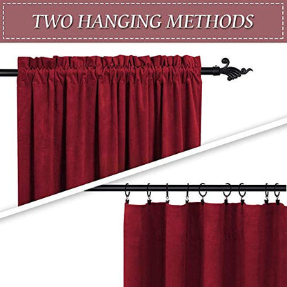 RYB HOME Red Velvet Curtains 63 inches Long - Super Soft Room Darkening Energy Efficiency Window Covering for Girl Bedroom Living Room Bathroom Backdrop, W 52 x L 63 inch, Ruby Red, 2 Panels - color: Ruby Red, size: 52"W x 63"L (Pack of 2)