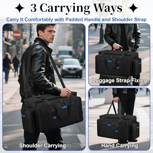 Large Dj Cable Bag with Detachable Dividers, Bottom Pad | Dj Bag for Equipment and Accessories with Laptop and Microphone Pocket, Dj Gig Bag for Musician, Professional, Travel, Blue - color: Blue, style: Dj Cable Bag