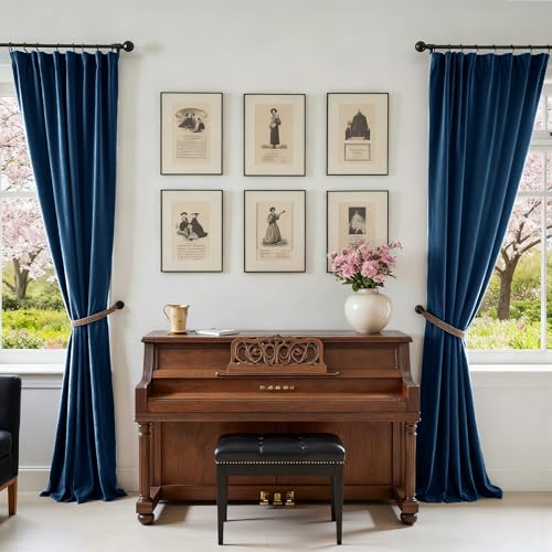 Lazzzy Blackout Dark Blue Velvet Curtains Rod Pocket 52×96 Inch 2 Panels - color: R | Dark Blue, size: 52"W x 96"L (Pack of 2)