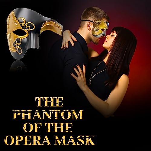 Erythem Masquerade Mask for Men Phantom of The Opera Half Face Mask Venetian Phantom Mask for Halloween Costume Party - color: Black Gold