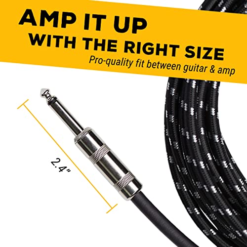 GLS Audio Instrument Cable - 1/4 Inch TS to 1/4 Inch Instrument Cable for Bass/Electric Guitar- Black/Grey Braided Tweed, 6ft - color: Black/Grey, size: 6ft