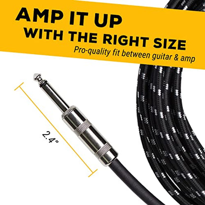 GLS Audio Instrument Cable - 1/4 Inch TS to 1/4 Inch Instrument Cable for Bass/Electric Guitar- Black/Grey Braided Tweed, 6ft - color: Black/Grey, size: 6ft