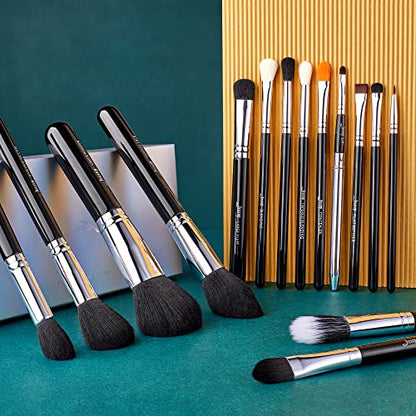 Jessup Makeup Brush Set for Contour Eyeshadow Eyeliner Lip, 15pcs T092 | Labeled Makeup Brushes, Premium Synthetic Fibers, Easy Blending, No Shedding, For Daily Beauty, Dates, Parties & Gifting