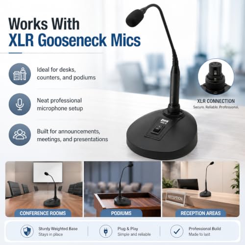 LyxPro XBM-8 XLR Gooseneck Microphone Desktop Base with On Off Switch | Designed to hold compatible podium-style microphones securely on flat surfaces for speaking, meetings and announcements