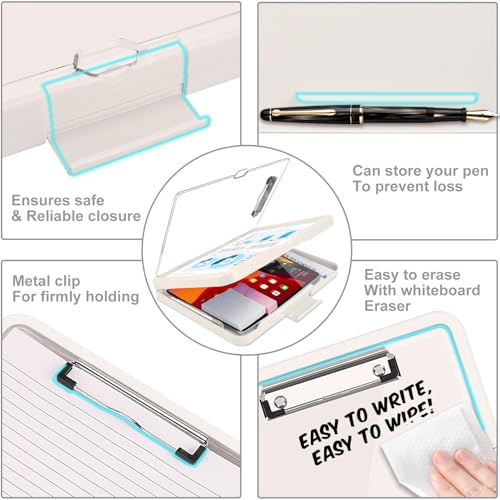 Clipboard, Clipboard with Storage, Heavy Duty Clip Boards 8.5x11, Protective Over Molded Edge, Plastic Clipboards, Contractor Folder with Internal Pen Pouch for Driver (White) - color: White