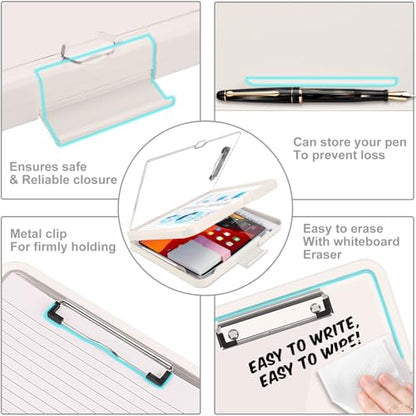 Clipboard, Clipboard with Storage, Heavy Duty Clip Boards 8.5x11, Protective Over Molded Edge, Plastic Clipboards, Contractor Folder with Internal Pen Pouch for Driver (White) - color: White