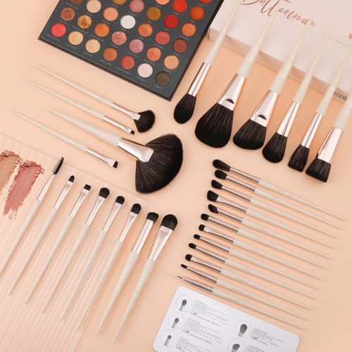 DUcare 30Pcs Professional Makeup Brushes Set, Large Foundation Powder Contour Concealer eyeshadow Blush EyeLiner Make up Brushes,Premium Synthetic hair,Vegan Cruelty-free - color: beige