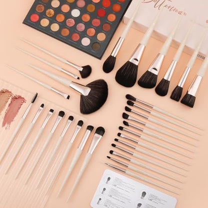 DUcare 30Pcs Professional Makeup Brushes Set, Large Foundation Powder Contour Concealer eyeshadow Blush EyeLiner Make up Brushes,Premium Synthetic hair,Vegan Cruelty-free - color: beige