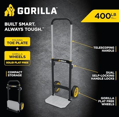 Gorilla Heavy Duty Steel Hand Truck, 400 lb. Capacity, Telescoping Handle | Steel hand truck with a telescoping handle for homeowners and small business owners moving boxes, appliances and equipment.