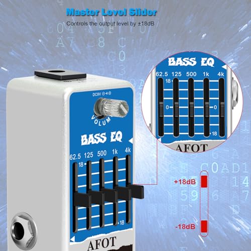 Bass EQ Pedal, 5-Band EQ Pedal Electric Bass Equalizer (62.5Hz 125Hz 500Hz 1kHz 4kHz) Provides ±18dB for Each Band EQ Seeker for Bass True Bypass - color: Blue Bass EQ