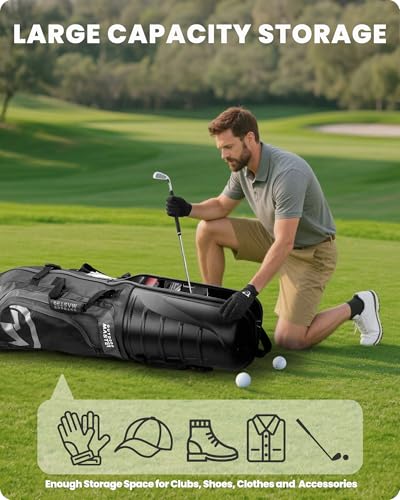 OutdoorMaster Golf Travel Bags for Airlines with Wheels and Hard Case Top | Protect Golf Clubs, 1680D Nylon Waterproof Fabric, Compact Folding, Accessories Compartment, Easy to Maneuver - color: Grey