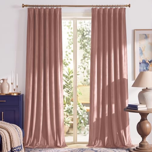 RYB HOME Baby Pink Velvet Curtains 84 inches Long for Girls Bedroom | Thermal Insulated, Room Darkening, UV Privacy Block, With Hook Belt, Back Tab, Living Dining Room, W52 x L84, 2 Panels - color: Baby Pink, size: 52"W x 84"L (Pack of 2)