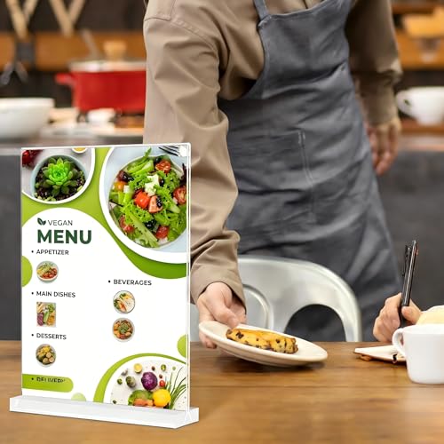 TONICE Acrylic Sign Holder 5 x 7 inch 6 Pack Double-Sided Plastic Sign Holder Stand Vertical Display Table Top Sign Holder for Office, Restaurants, Store, Wedding, Party