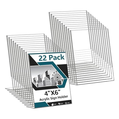 Acrylic Sign Holder 4x6, 22 Pack Clear Plastic Table Paper Display Stand, L-Shape Vertical Menu Holder Stand, Clear Picture Photo Flyer Display Stand for Restaurants, Store Show, Office Deskt - size: 22 Pack-L Shape-4X6