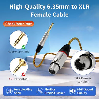 Balanced XLR to 1/4 Inch TRS Audio Cable, Pro Patch Cord for Studio Mixers & Monitors - XLR Female to 6.35mm, 6ft Shielded - size: 6 Feet, style: XLR Female to 6.35mm
