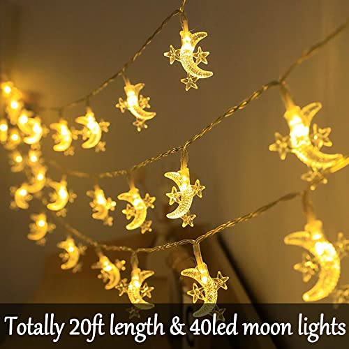Fielegen 40 LED Moon String Lights Battery Operated 20ft Moon Mini Star Fairy Lights for Patio Garden,Wedding Garden Decoration,Party Festival Lights, Ramadan Decorations Light