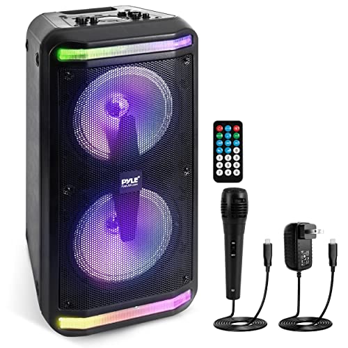 Pyle Portable Bluetooth PA Speaker System-600W Rechargeable Indoor/Outdoor Bluetooth Speaker Portable PA System w/Recorder, Microphone in, Party Lights, AUX, Radio, Remote - Pyle PPHP288B