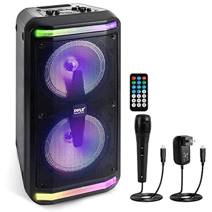 Pyle Portable Bluetooth PA Speaker System-600W Rechargeable Indoor/Outdoor Bluetooth Speaker Portable PA System w/Recorder, Microphone in, Party Lights, AUX, Radio, Remote - Pyle PPHP288B