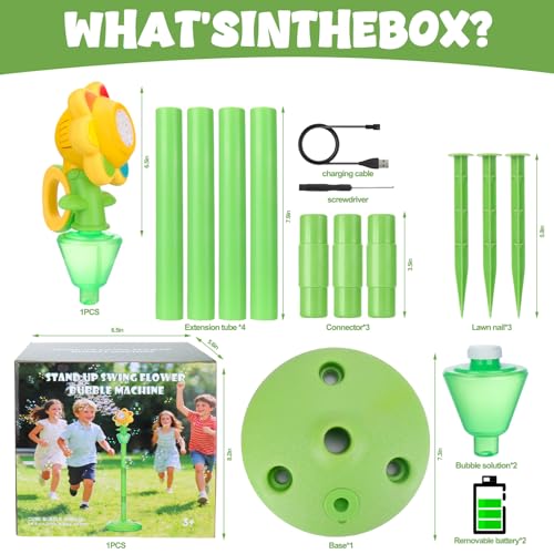 Automatic Flower Bubble Machine for Kid,Rechargeable Sun Flower Bubble Maker with Lights for Parties, 28in to 41in Adjustment Height Bubble Machine for Toddlers,Idea for Outdoor Wedding Birthday Gift - style: Flower 1pcs