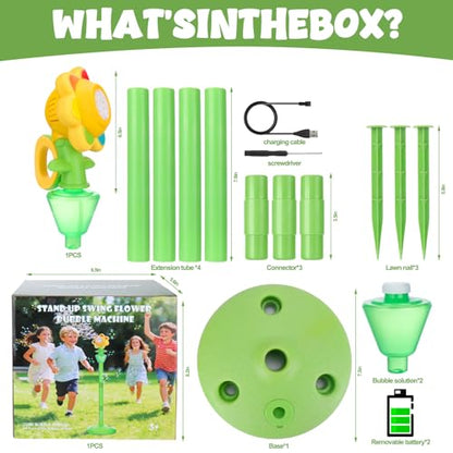 Automatic Flower Bubble Machine for Kid,Rechargeable Sun Flower Bubble Maker with Lights for Parties, 28in to 41in Adjustment Height Bubble Machine for Toddlers,Idea for Outdoor Wedding Birthday Gift - style: Flower 1pcs