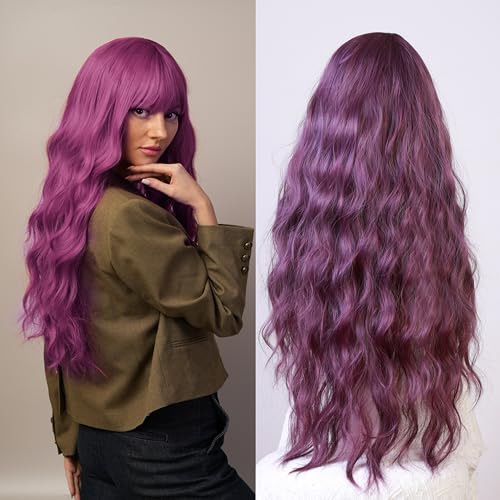 Purple Wavy Curly Wig for Women, 31 Inch Heat Resistant Synthetic Wig, Long Cosplay Wig for Performances, Parties and Dress Up - color: Purple
