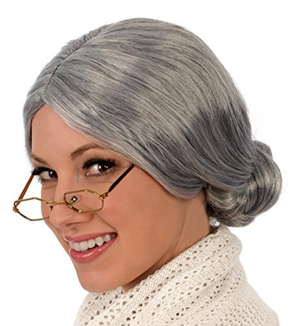 Kangaroo Grey Old Lady Wig with Bun for Adult Women - Old Lady Costume Wig Grandma & Mrs Claus Cosplay - Synthetic Elderly Hair Gray Wigs for Women for Halloween Party - Theater Dressup Accessory | Old Lady Costume Wig Grandma & Mrs Claus Cosplay - Synthe