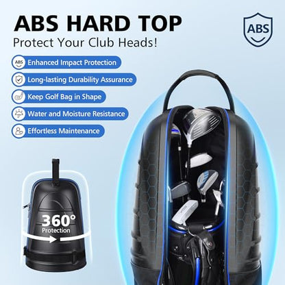 Golf Travel Bags for Airlines with Wheels, Hard Case Top and 1680D Heavy Duty Oxford Protect Golf Clubs, Lightweight and Easy to Maneuver - color: Black & Blue