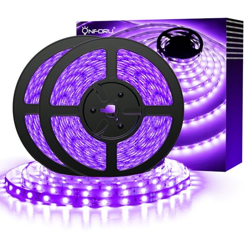 Onforu 65.6ft LED Black Light Strip, 1200 Units Lamp Beads, 12V Flexible Blacklight Fixtures, 20m LED Ribbon, Non-Waterproof Black Lights for Glow Party, Indoor Birthday Halloween Party, Body Paint - size: 20M