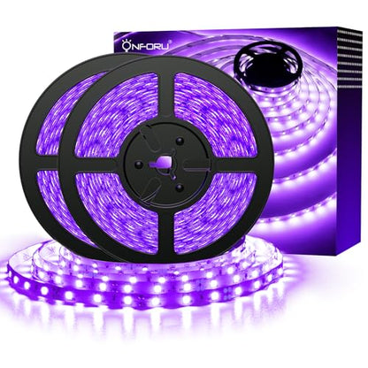 Onforu 65.6ft LED Black Light Strip, 1200 Units Lamp Beads, 12V Flexible Blacklight Fixtures, 20m LED Ribbon, Non-Waterproof Black Lights for Glow Party, Indoor Birthday Halloween Party, Body Paint - size: 20M