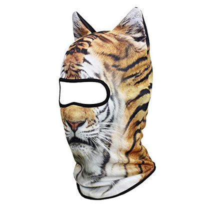 WTACTFUL 3D Animal Ears Balaclava, Breathable Face Mask for Halloween | Stand-Up Ears, Windproof Dustproof, Quick-Dry, No Fade Print, Soft, for Music Festivals Raves Ski Snowboard Moto Party - color: Tiger Meb-14