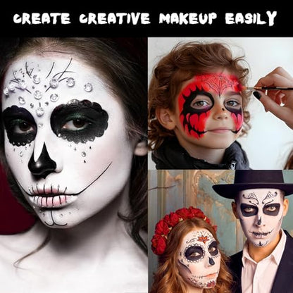 COVACURE Face Painting Kit, Black, Red & White Professional Water-based Halloween Makeup Kit with 3 Sponges & 3 Brushes for Halloween Clown Makeup, Cosplay, Costume, SFX Special Effect, Theme Parties
