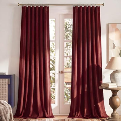 RYB HOME Red Velvet Blackout Curtains 90 inches Long for Living Room - color: Red, size: 52"W x 90"L (Pack of 2)