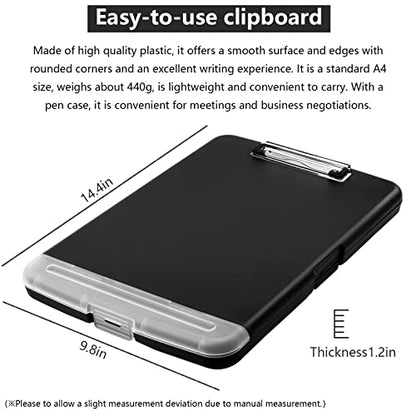 Clipboard with Storage, A4 Binder Nursing Clipboards with Pen Holder, Heavy Duty Storage Clipboards with Low Profile Clip, Clipboard Folder Side-Opening, Smooth Writing Clip Board (Black) - color: Black