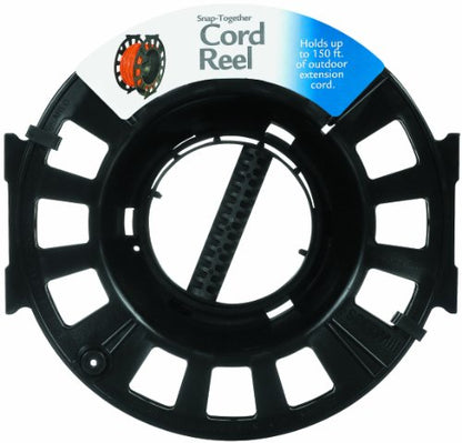Woods Snap-Together Cord Reel - Holds Up to 150 Feet of 16/3 AWG Cord - Spins Freely for Smooth Reeling - Accommodates 14 & 12 Gauge Cords - Black