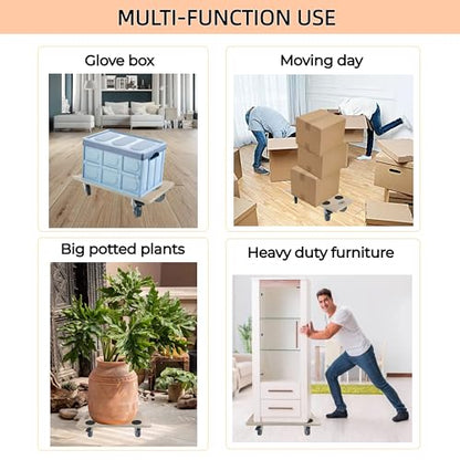 Furniture Dolly 4 Wheels, Furniture Movers, 2 Packs 2200 lb Load Capacity Heavy Duty Real Wood Dolly, Multifunctional Moving cart with 4 Soft Rubber Silent Wheels （2 with Brake+ 2 Without） - size: Real Wood Dolly with Brake Wheels