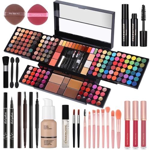 Professional Big Makeup Kit for Teens Girls & Women Full Kit, Beauty Case with Beginner Cosmetics Sets, All-in-One Make Up Gift Box with Lipgloss, Eyeshadow,Blush,Highlight,Brow&Liner Pens,Brush,etc - color: Ultimate Traveler Makeup Kit