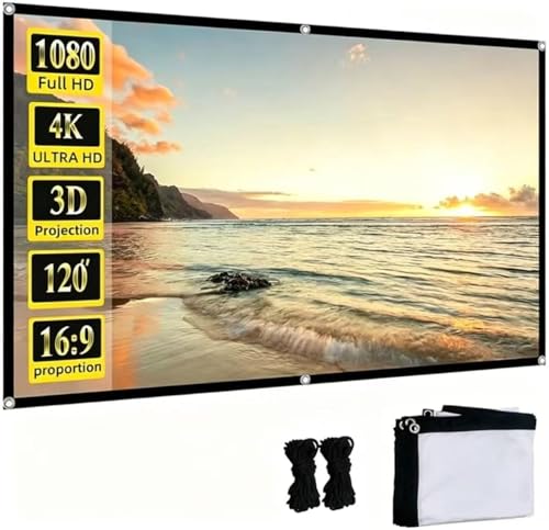 Projector Screen 120 inch, Washable 16:9 4K Foldable Indoor Outdoor Movie Screen for Home Theater, Portable Projection Screen with Hooks & Rope Simple Mount - size: 120 inch-JY