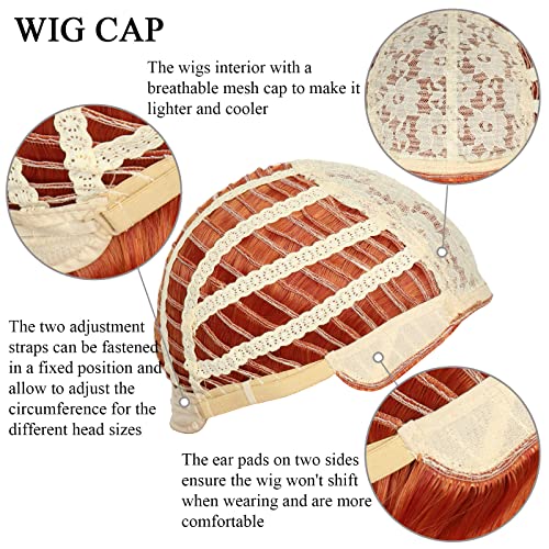 Miss U Hair Long Curly Ginger Red Wig Copper Red 50's Housewife Wig for Women Adult Halloween Costume - color: Orange