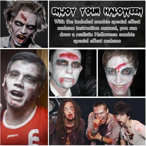 Zombie Makeup Kit - Professional SFX Makeup Set with 4 Color Face Body Paint, Liquid Latex, Fake Blood, Scar Wax for Halloween, Vampire, Clown Cosplay - color: Halloween Zombie Makeup Kit