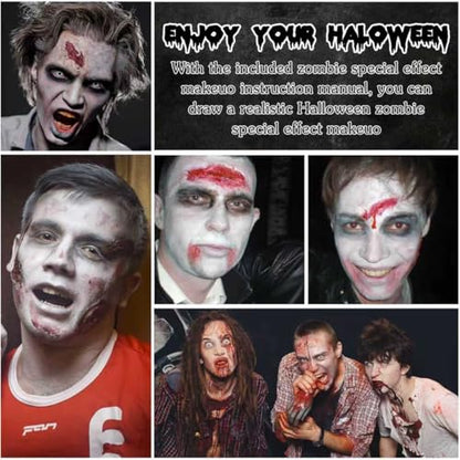 Zombie Makeup Kit - Professional SFX Makeup Set with 4 Color Face Body Paint, Liquid Latex, Fake Blood, Scar Wax for Halloween, Vampire, Clown Cosplay - color: Halloween Zombie Makeup Kit