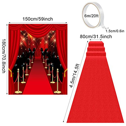 Timtin Red Carpet Party Decorations 6 x 5ft Movie Theme Paparazzi Photography Backdrop 15 x 2.6ft Red Runway with Carpet Tape for Party Decoration Supplies