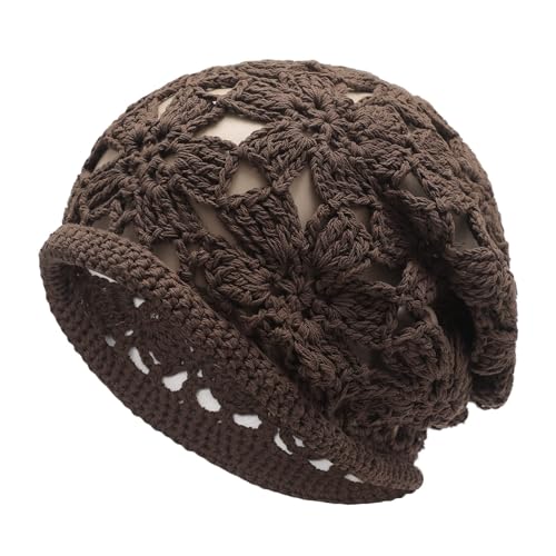 ZLYC Women Cotton Crochet Slouchy Beanie Hat Handmade Knit Summer Skull Cap | Lightweight breathable,boho casual chic look,travel photos festival party,café commute daily wear,beach concert gathering - color: Crochet Brown