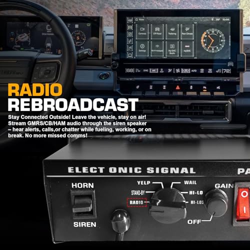 12V 100W Emergency Siren PA System Kit - 108-134dB Slim Speaker, 6 Sound Modes (Yelp/Wail/Hi-Lo), Vehicle Pa System with PTT Mic & Radio Input for Police Fire Tow Trucks UTV ATV