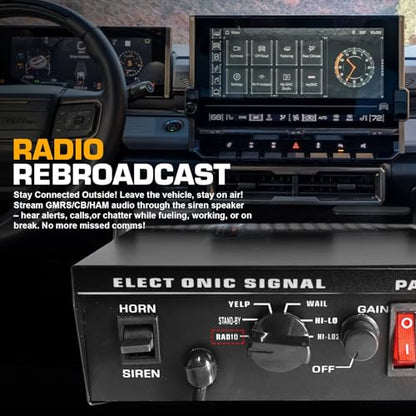 12V 100W Emergency Siren PA System Kit - 108-134dB Slim Speaker, 6 Sound Modes (Yelp/Wail/Hi-Lo), Vehicle Pa System with PTT Mic & Radio Input for Police Fire Tow Trucks UTV ATV