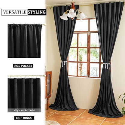 YOFUN 96 inches 2 Panels, Black Blackout Luxury Velvet Curtains Thermal Insulated Heat Block Soundproof Window Panels Soft Drapes for Bedroom Living Room, Rod Pocket & Back Tab, W52 x L96 - color: Black, size: 52"W x 96"L (Pack of 2)