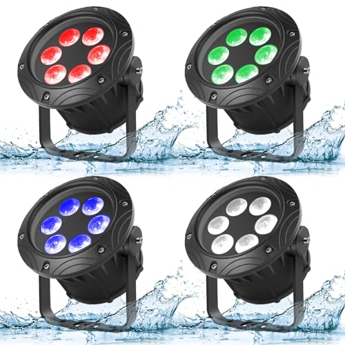 100W LED Par IP67 Waterproof Stage Lights, DMX512 Sound Activated Control RGBW for Outdoor Concert Club KTV Music Show Garden Wedding (4 Packs)