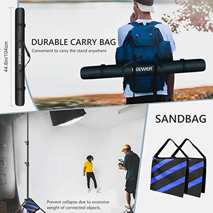 Neewer Light Stands 10 Feet/3 Meters, Pro Heavy Duty Spring Cushioned, All Metal Locking Collars, Set of 2 (Black Finish) with Carry Bags and Sandbags for Photo Video Photography HTC Vive, etc | All Metal Locking Collars, Set of 2 (Black Finish) with Carr