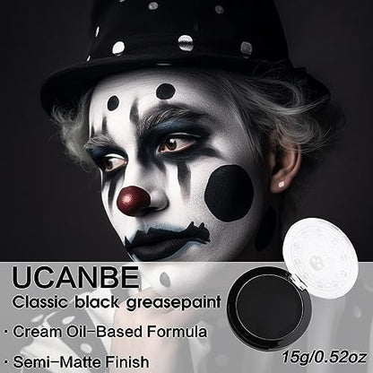 UCANBE Black Cream Face & Body Makeup Foundation, Professional Non-Toxic Greasepaint, Halloween Face Body Paint Palette for Kids & Adults, Facepaint for SFX Clown Zombie Vampire Skull Skeleton Cosplay - color: Black